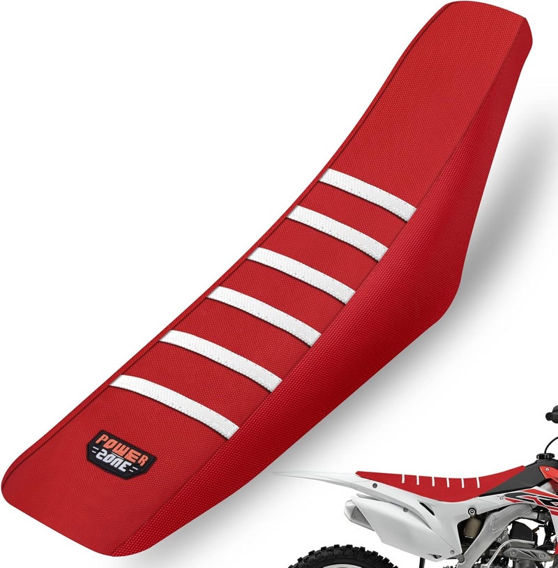 fewfuss Dirt Bike Seat Cover - White Stripe Universial Seat Cover for Dirt Bike - Motorcycle Motorcross Enduro Seat Covers (Red) - Image 1